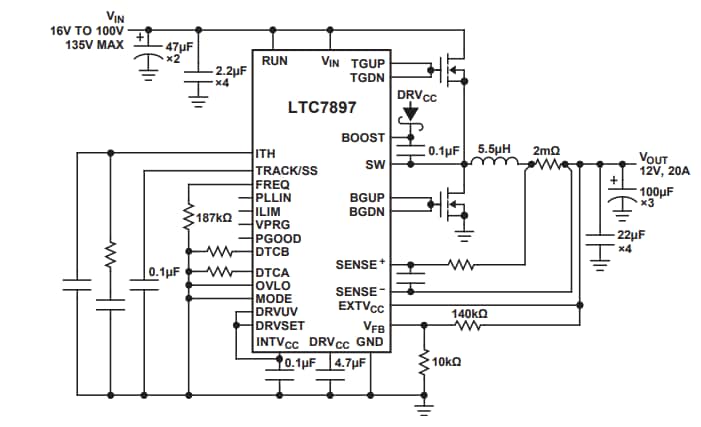 Schéma du circuit d'application - Analog Devices Inc. Contrôleurs Buck synchrones LTC7897